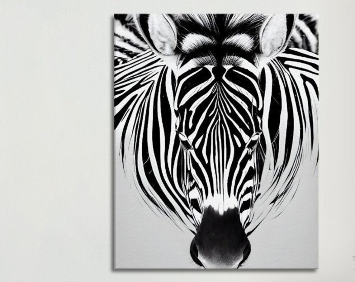 Black And White Zebra Symmetric Minimal Animal Portrait Art Poster