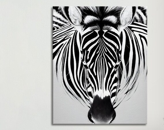 Black And White Zebra Symmetric Minimal Animal Portrait Art Poster