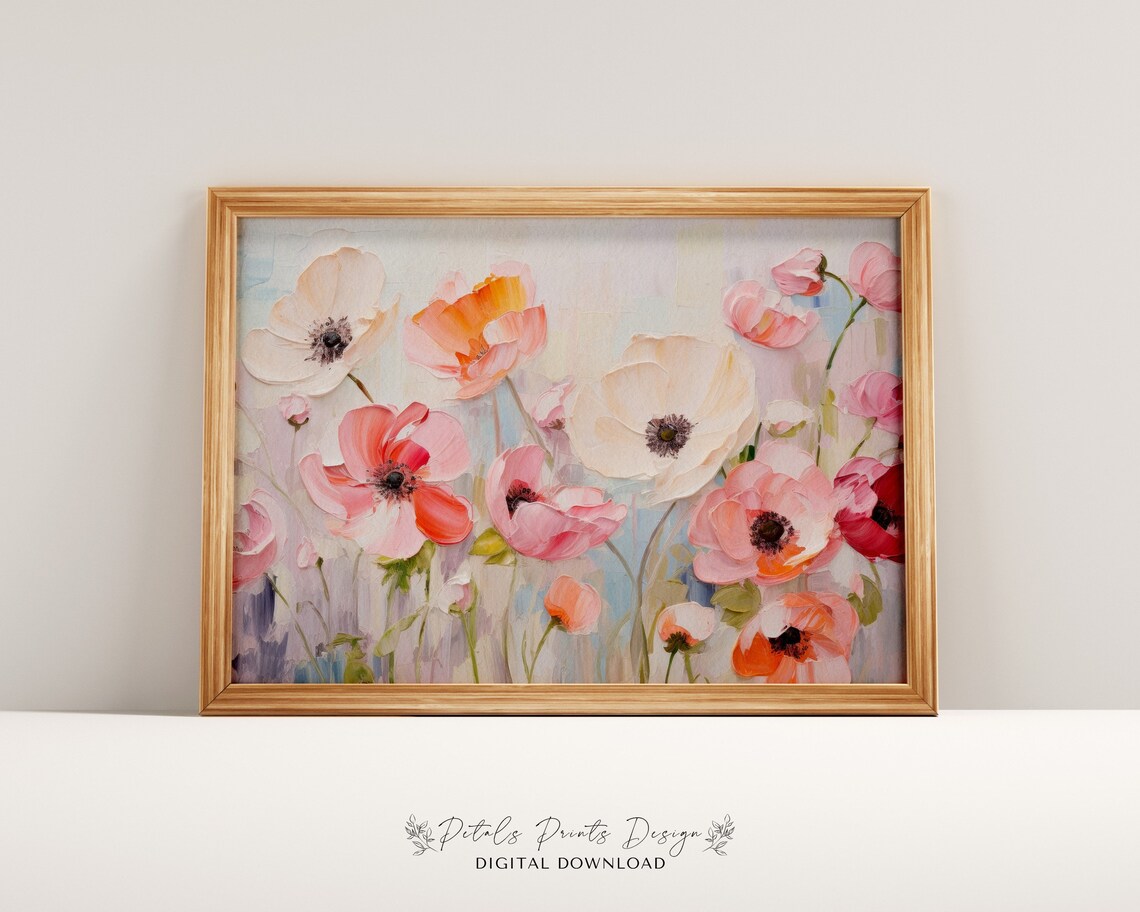 Vintage Floral Spring Art Print, Rustic Neutral Flowers