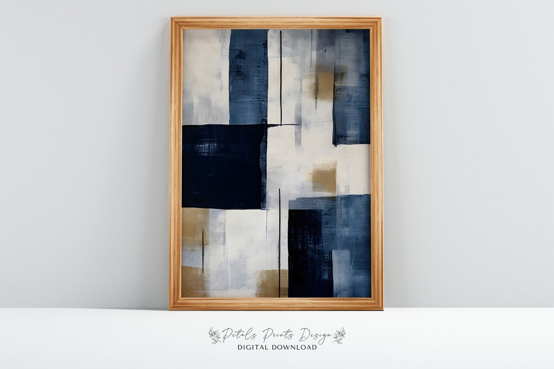 Navy White Geometric Rectangles Modern Abstract Vertical Poster
