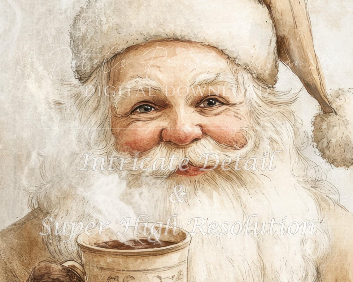 Neutral Santa Christmas Holiday Art Print, Rustic Vintage - Image 3