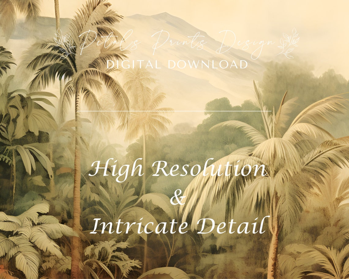 Vintage Palm Jungle Mountains Beige Green Classic Landscape Poster - Image 3