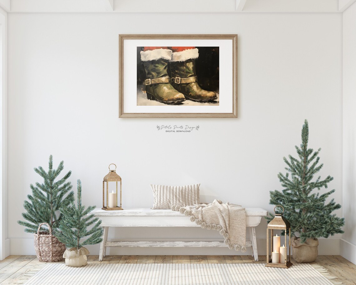 Christmas Boots Still Life, Rustic Vintage Art Print - Image 2