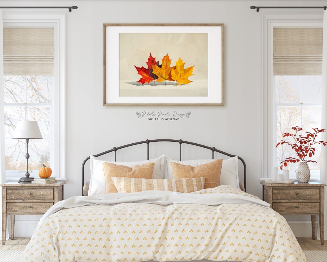 Maple Leaf Row Red Orange Gold Minimalist Fall Decor Art Print - Image 2