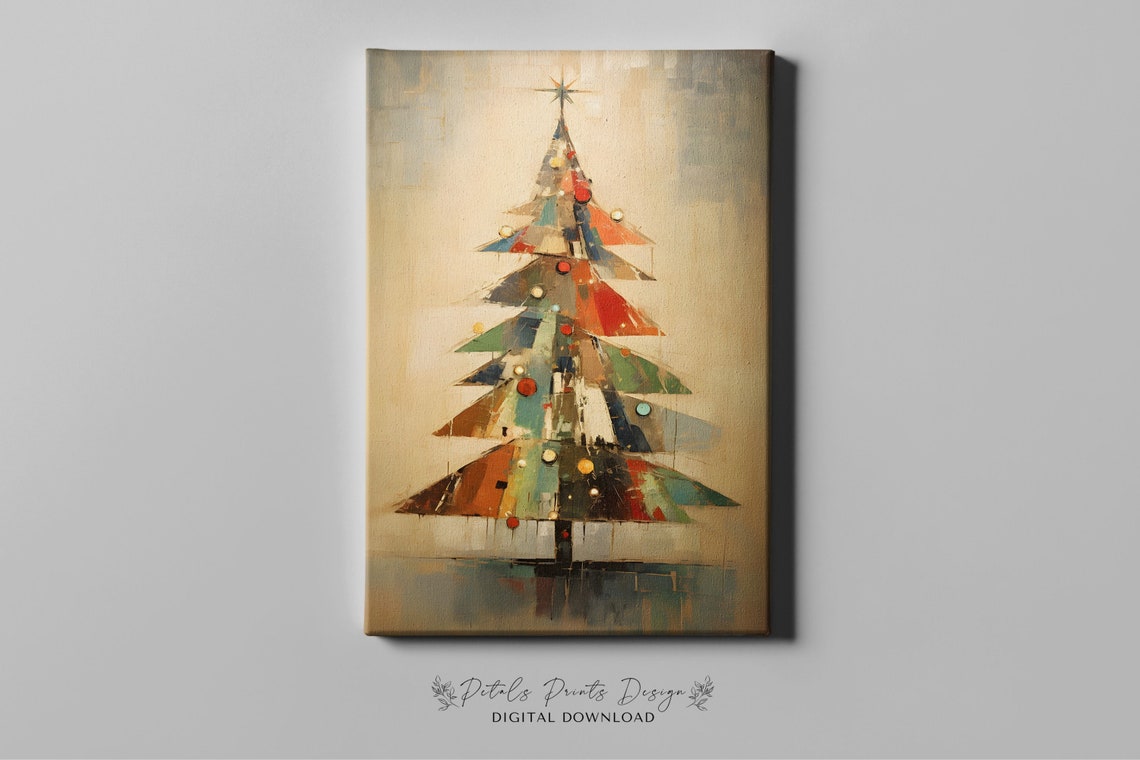 Abstract Christmas Tree Ornaments Mid Century Modern Holiday Poster - Image 4