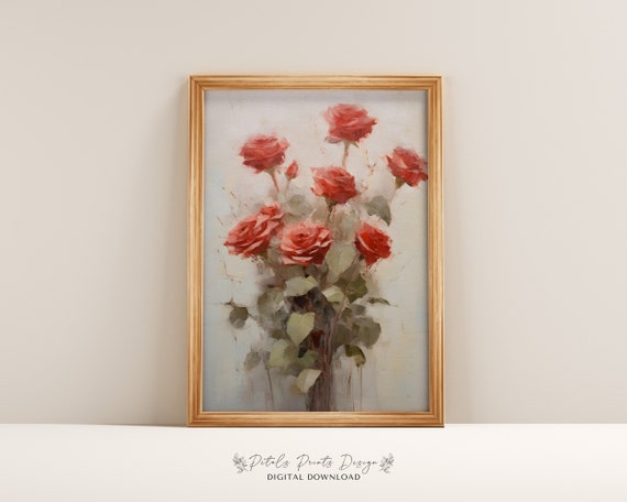 Valentine Red Pink Roses Watercolor Art Print