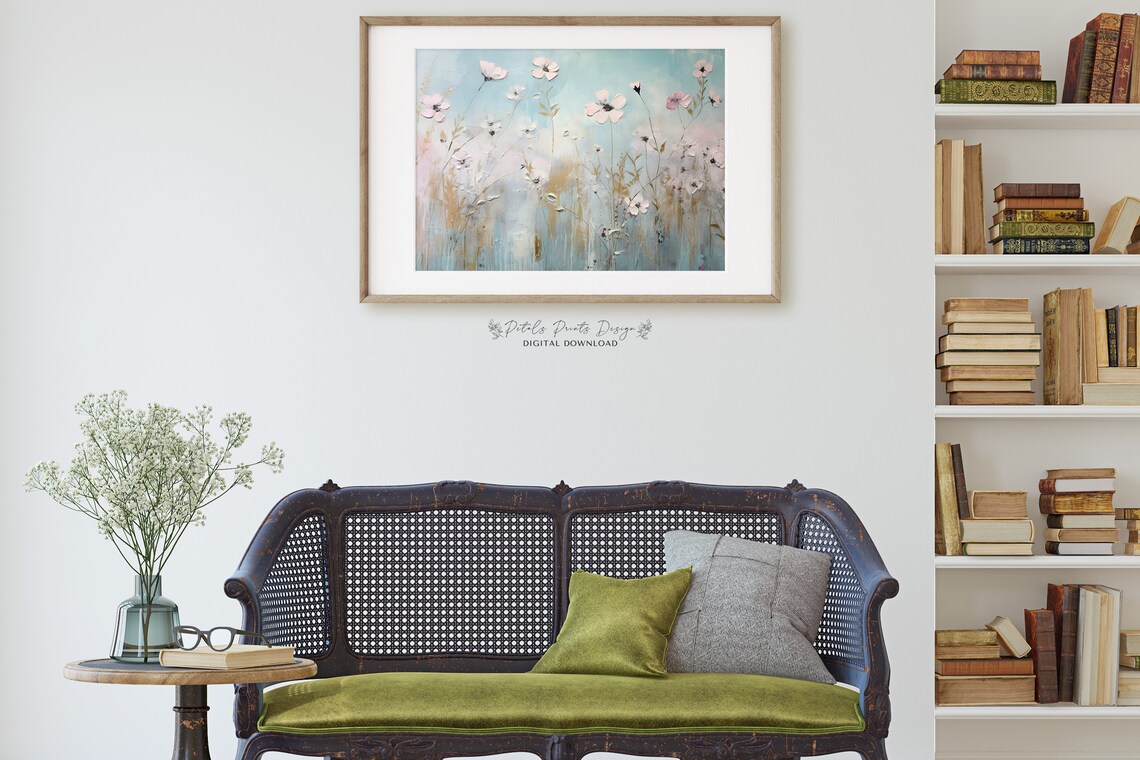 Pale Pink Cosmos in Soft Blue Haze Dreamy Wildflower Art Poster - Image 2