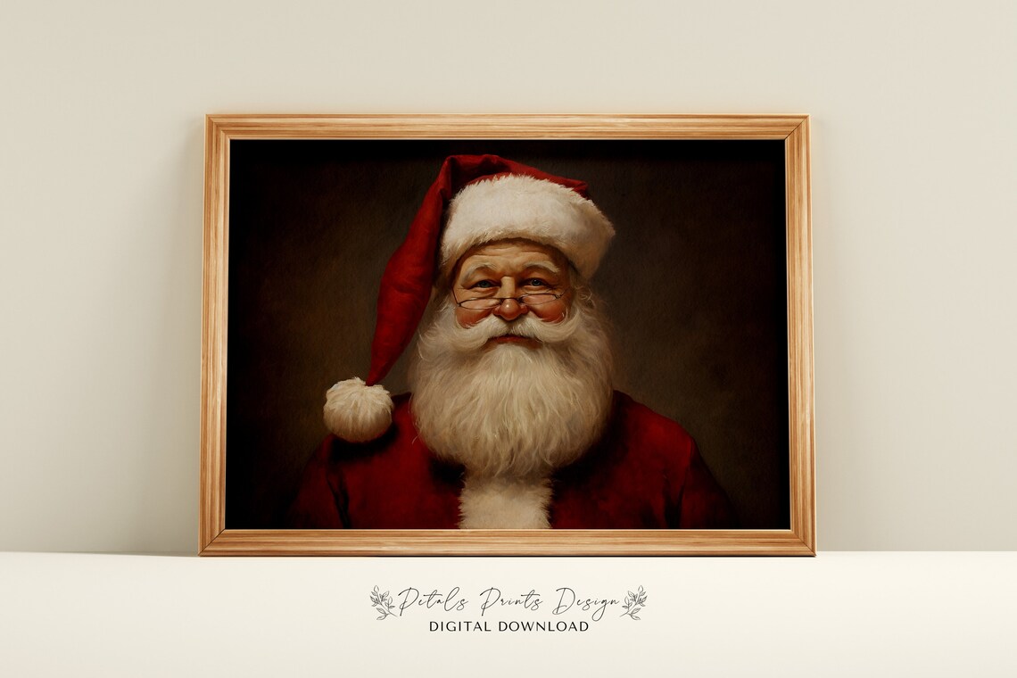 Santa Still Life Painting, Rustic Christmas Art