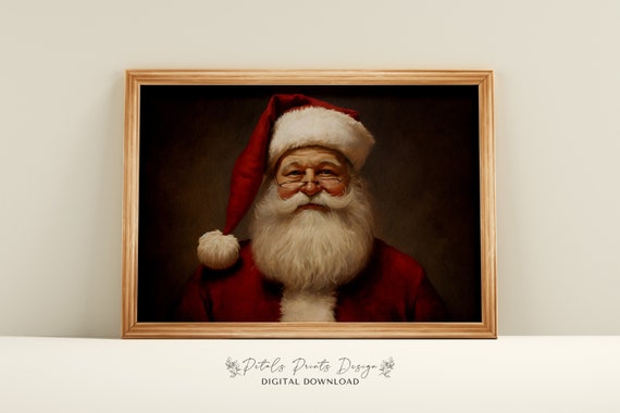 Santa Still Life Painting, Rustic Christmas Art