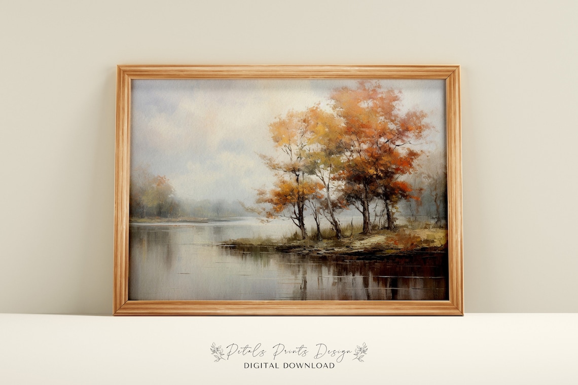 Vintage Autumn Landscape Painting, Rustic Fall Print