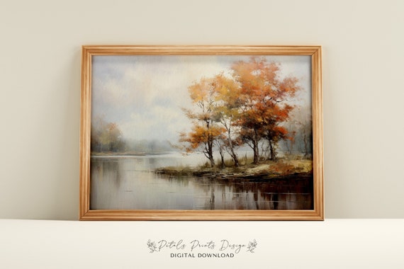 Vintage Autumn Landscape Painting, Rustic Fall Print