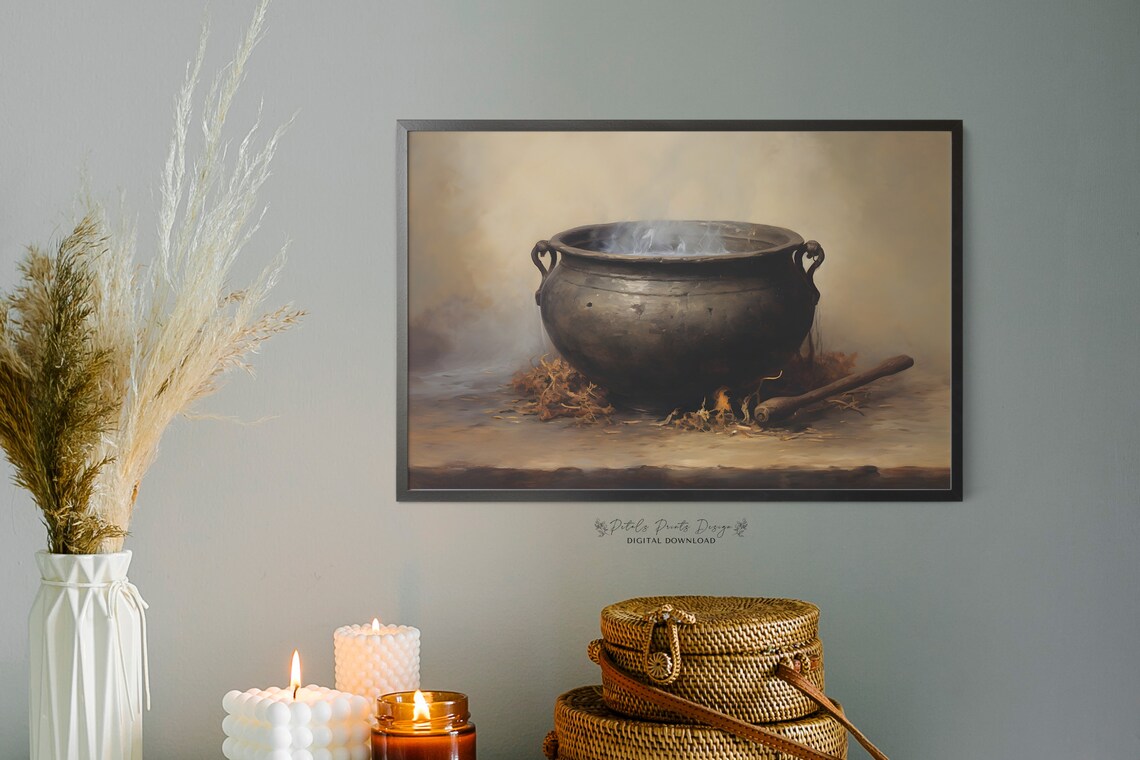 Vintage Witch Halloween Art Print, Rustic Decor - Image 2
