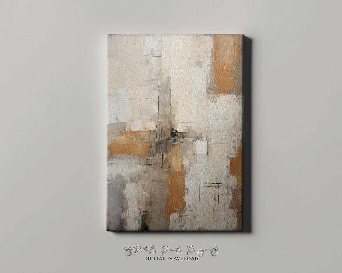 Soft Cream Ochre Charcoal Neutral Abstract Brushwork Art Poster - Image 4