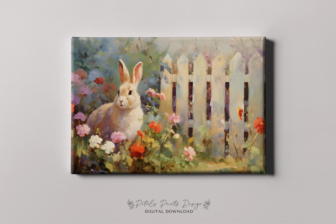 Bunny Among Colorful Wildflowers by White Picket Fence Poster - Image 4
