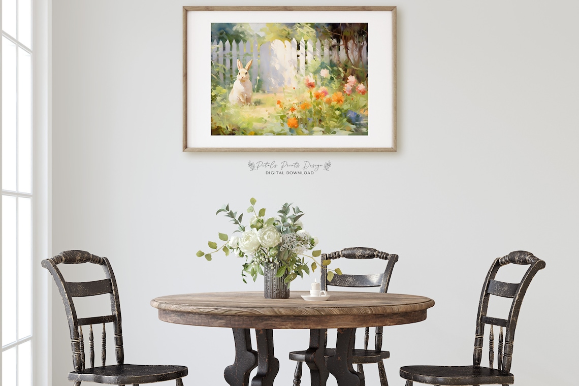 Bunnies And Wildflowers Spring Rabbit Painting Poster - Image 2