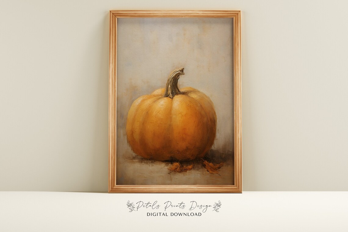 Vintage Pumpkin Still Life Art Print, Rustic Autumn Decor