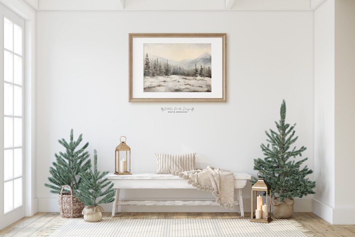 Vintage Winter Landscape, Farmhouse Christmas Wall Print - Image 2