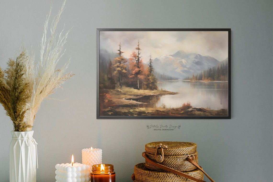 Mountain Lake Autumn Pines Reflection Vintage Landscape Poster - Image 2
