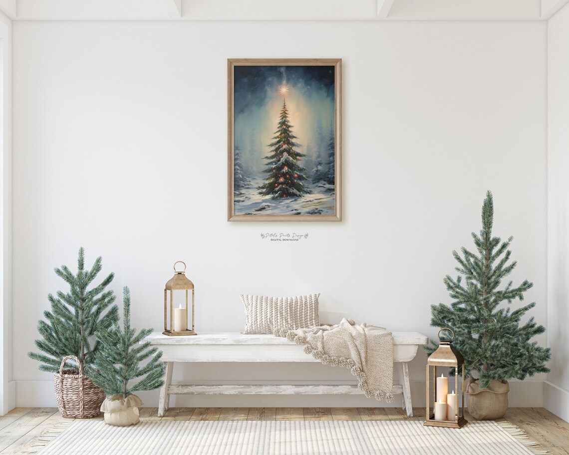 Christmas Trees Holiday Art Print, Vintage Rustic Decor - Image 2