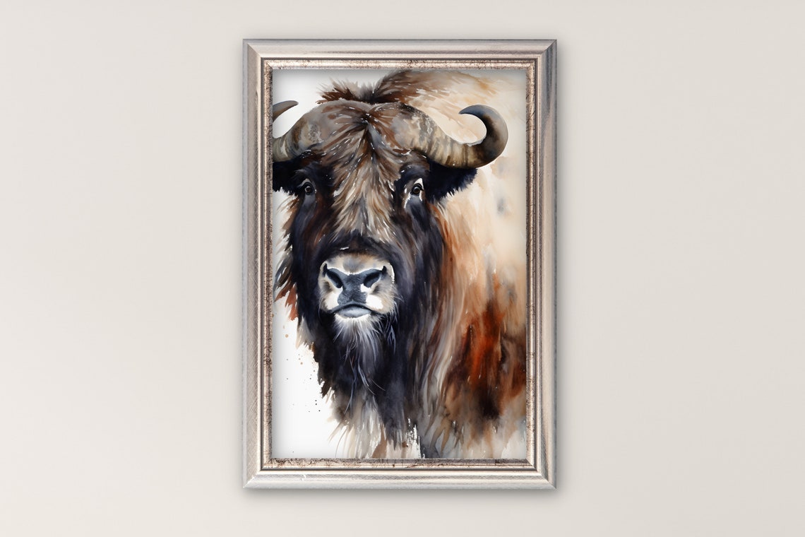 Musk Ox Watercolor Portrait Art Print