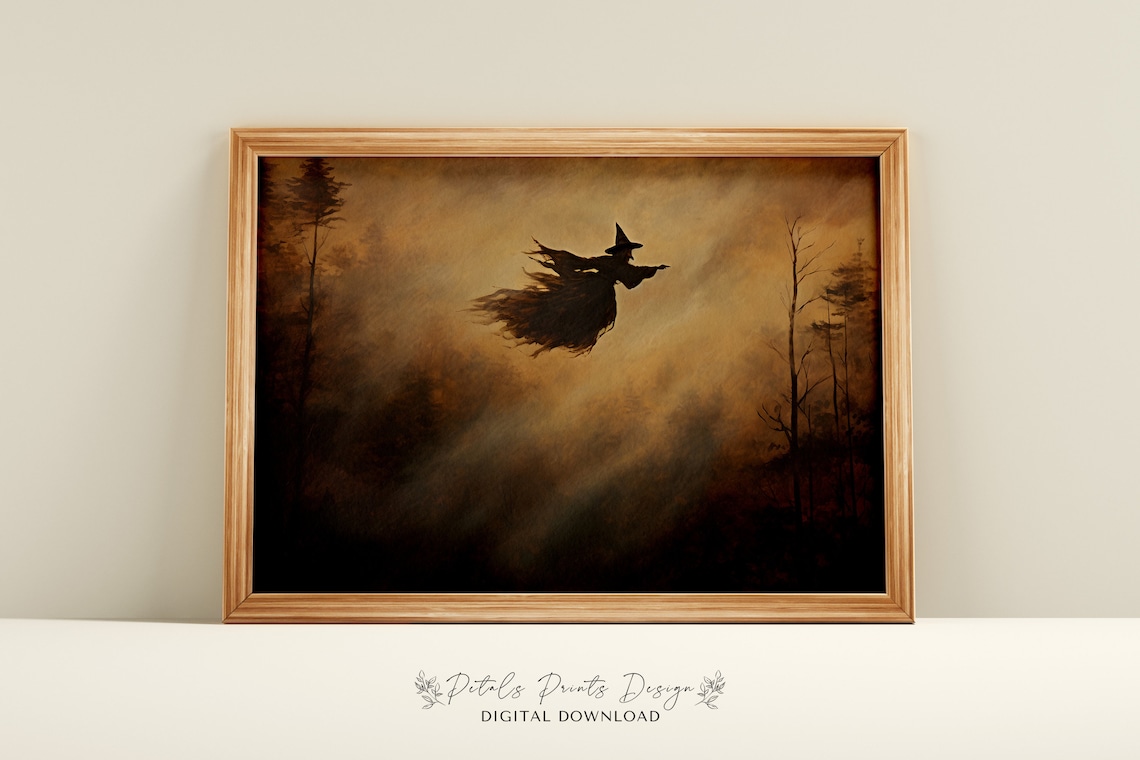 Witchy Halloween Decor Vintage Rustic Art Print
