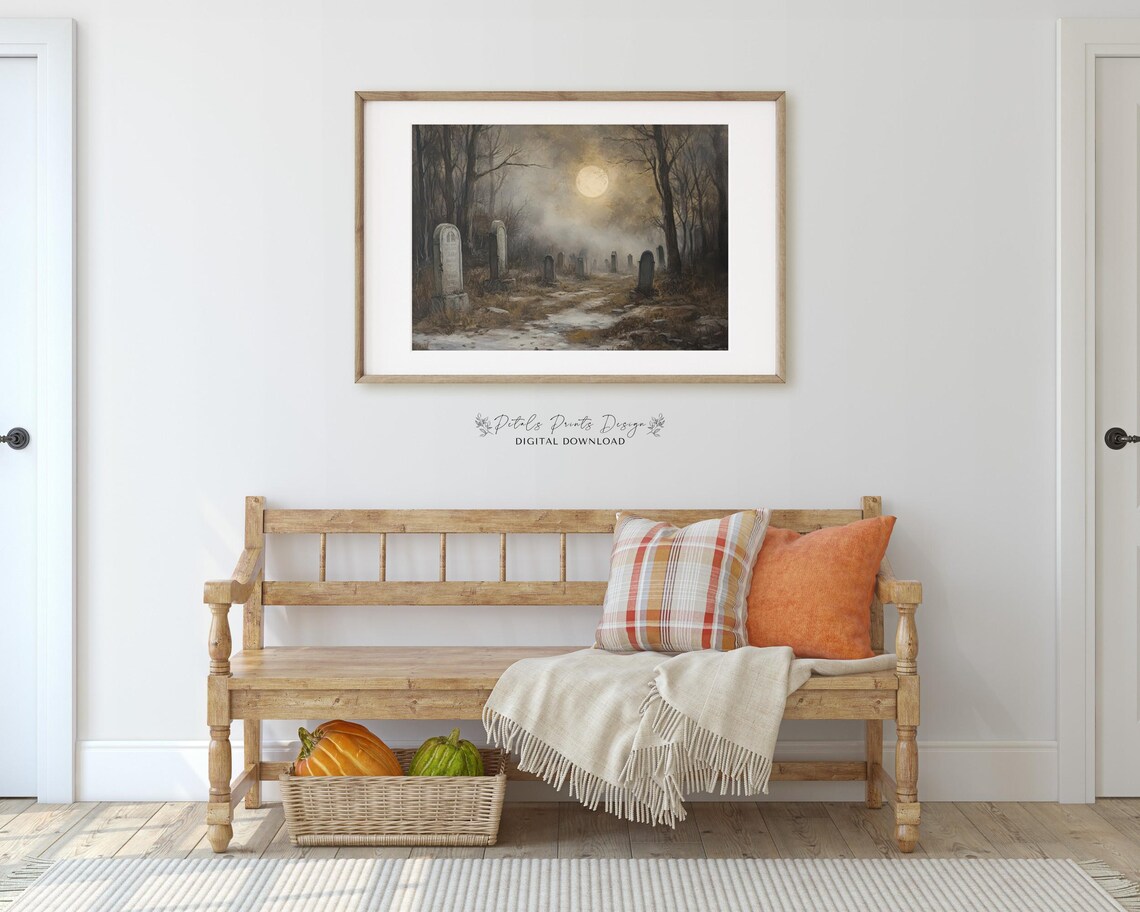 Halloween Graveyard Vintage Style Art Print - Image 3