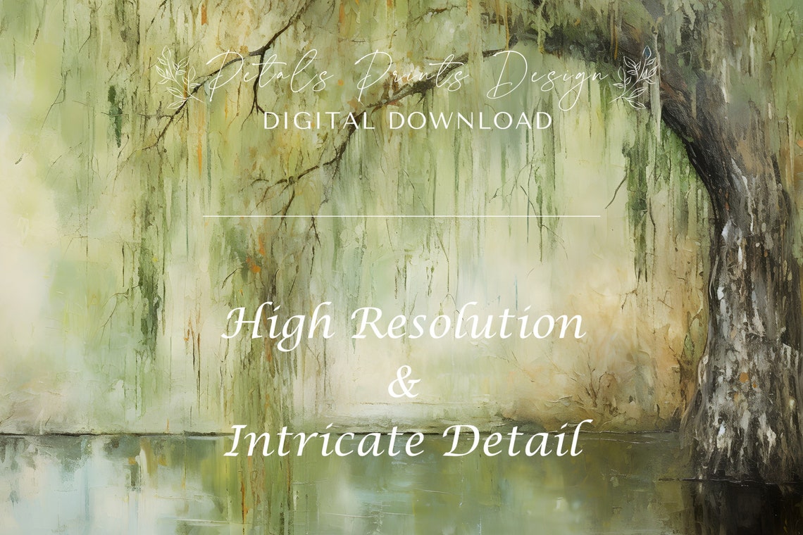 Willow Tree Branches Over Still Water Misty Green Scene Poster - Image 3