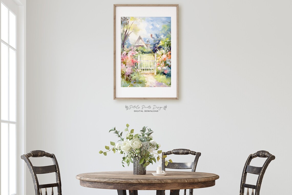 Country Cottage with Picket Fence Blooming Flower Garden Poster - Image 2