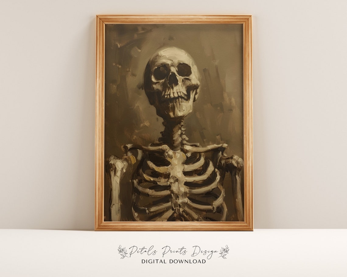 Vintage Skeleton Portrait Sepia Tone Gothic Halloween Art Poster
