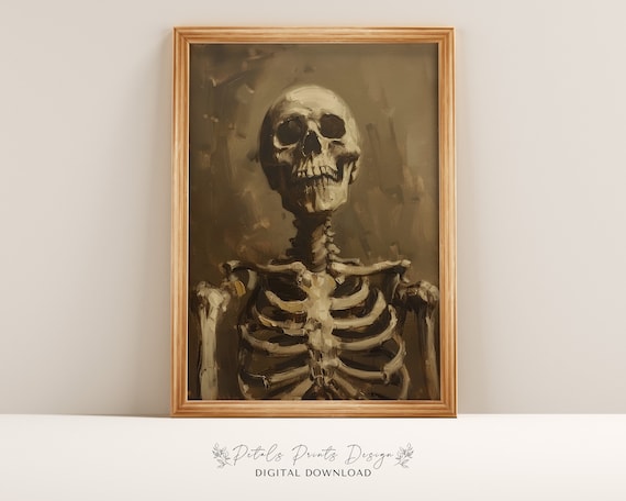 Vintage Skeleton Portrait Sepia Tone Gothic Halloween Art Poster