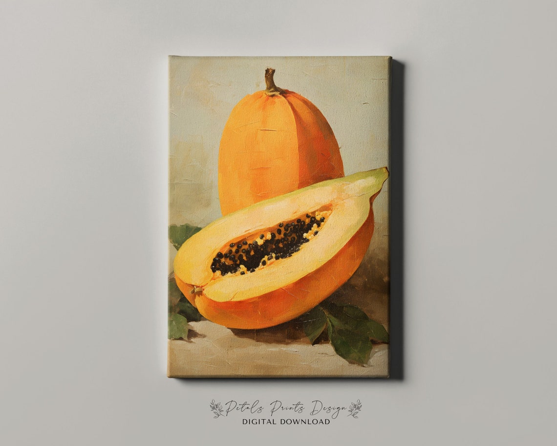 Whole Papaya Sliced Fruit Still Life Painting Tropical Kitchen Poster - Image 4