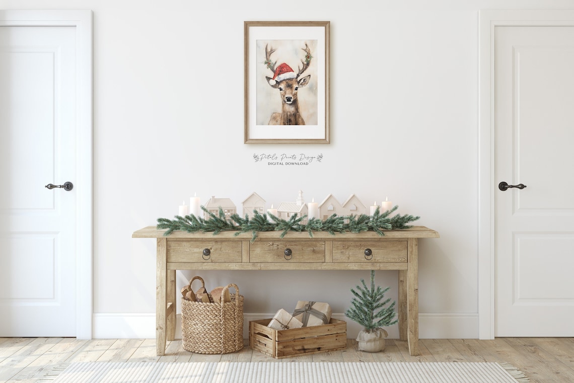 Christmas Reindeer Still Life, Rustic Holiday Art Print - Image 2