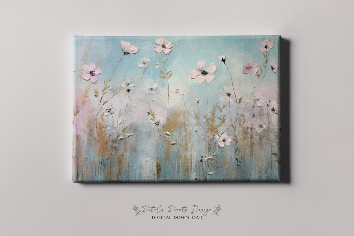 Pale Pink Cosmos in Soft Blue Haze Dreamy Wildflower Art Poster - Image 4