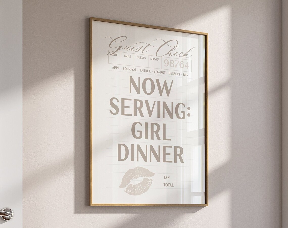 Girl Dinner Funny Kitchen Poster Print, Bar Cart Decor