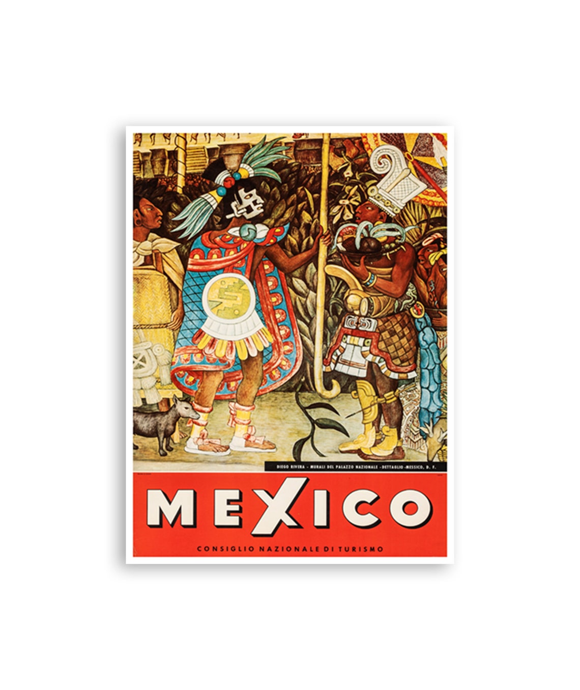 Mexico Diego Rivera Mural Aztec Warriors Vintage Art Travel Poster