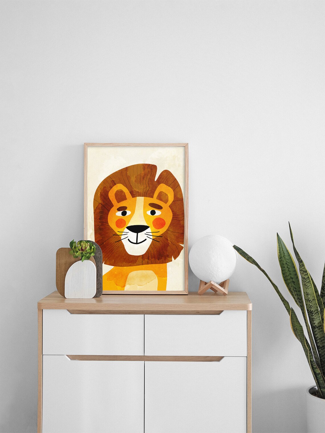 Cute Smiling Lion Face Warm Watercolor Nursery Kids Room Art Poster - Image 4