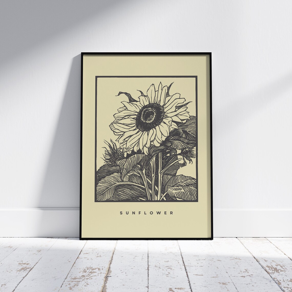 Sunflower Vintage Botanical Woodcut Engraving Line Art Poster