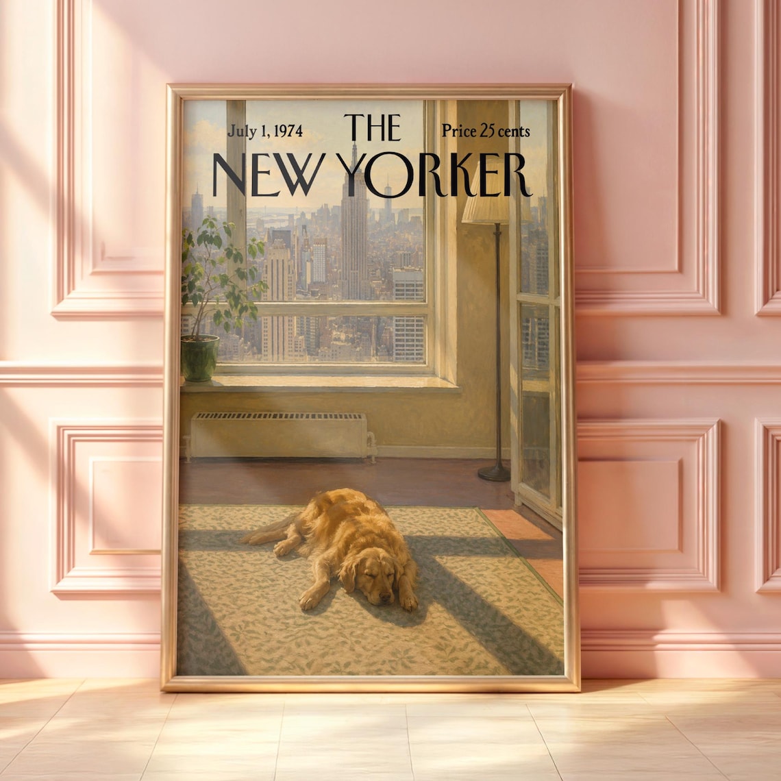 The New Yorker July 1974 Golden Retriever Sunlit Window NYC Cover Poster