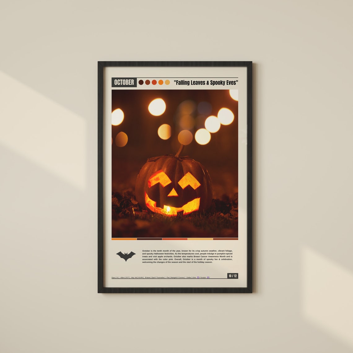 October Falling Leaves Spooky Eves Glowing Jack O Lantern Night Poster