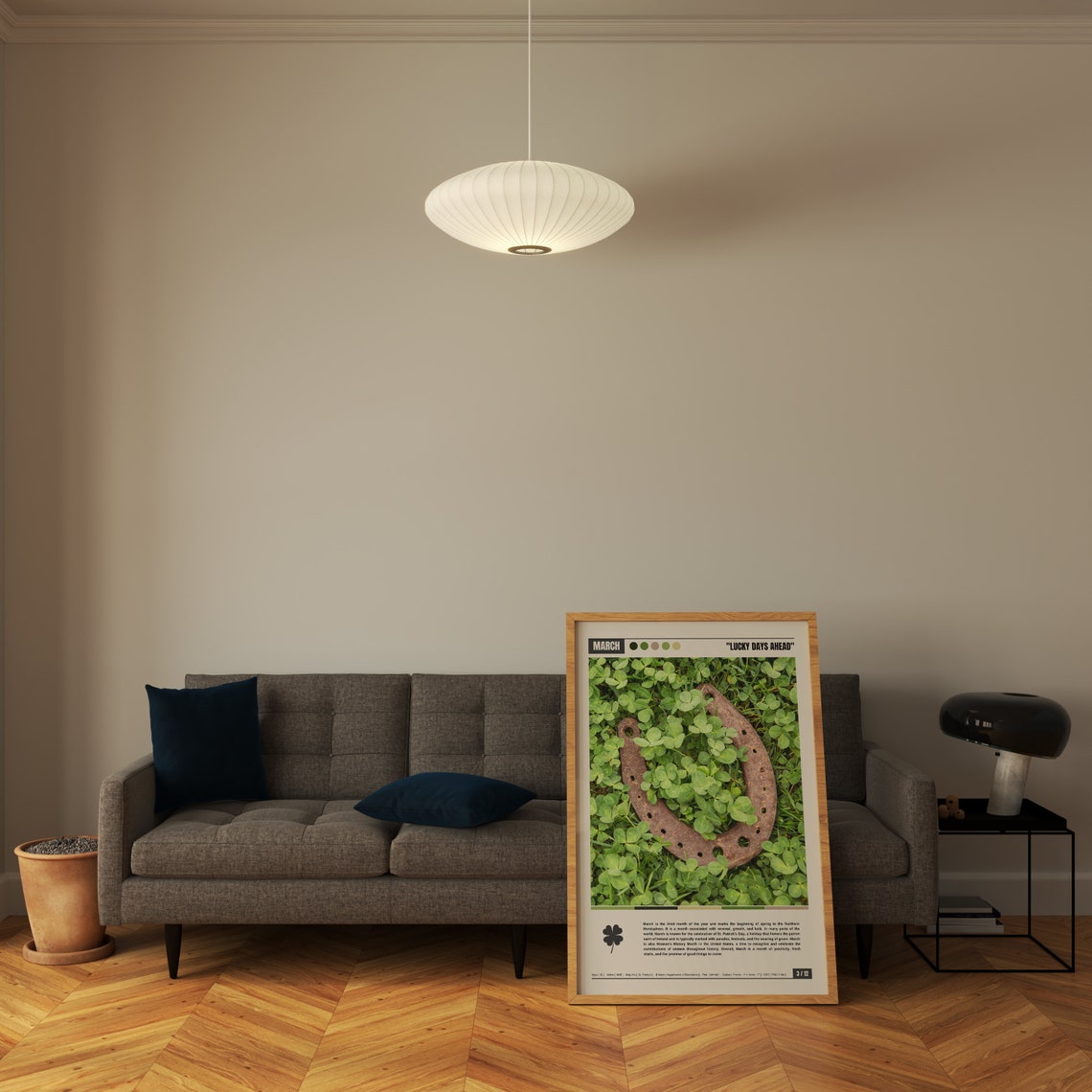 March Lucky Days Ahead Horseshoe Resting in Green Clover Field Poster - Image 5