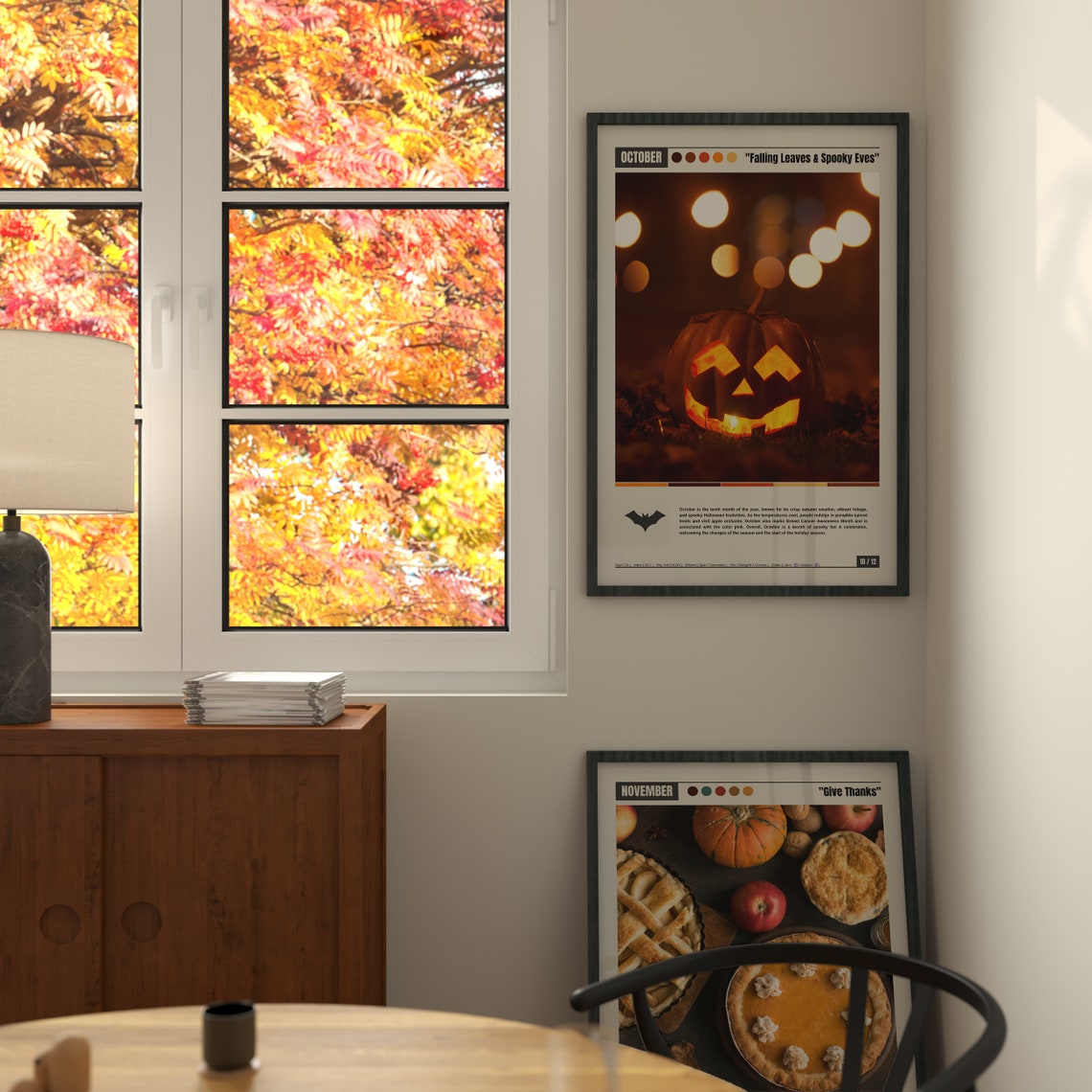 October Falling Leaves Spooky Eves Glowing Jack O Lantern Night Poster - Image 2