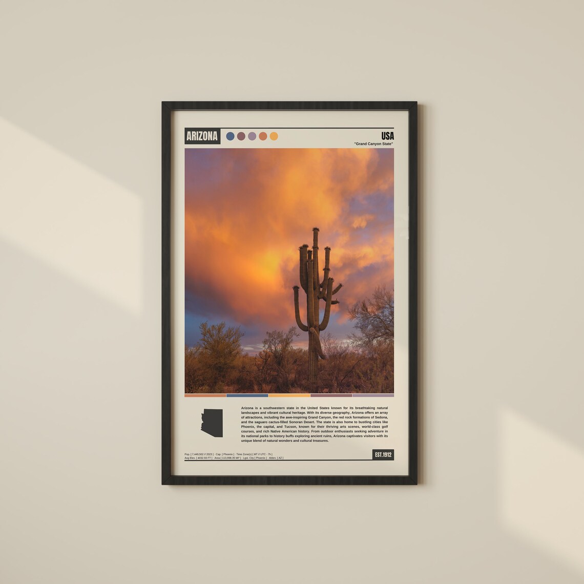 Arizona Grand Canyon State Saguaro Cactus Desert Sunset Poster