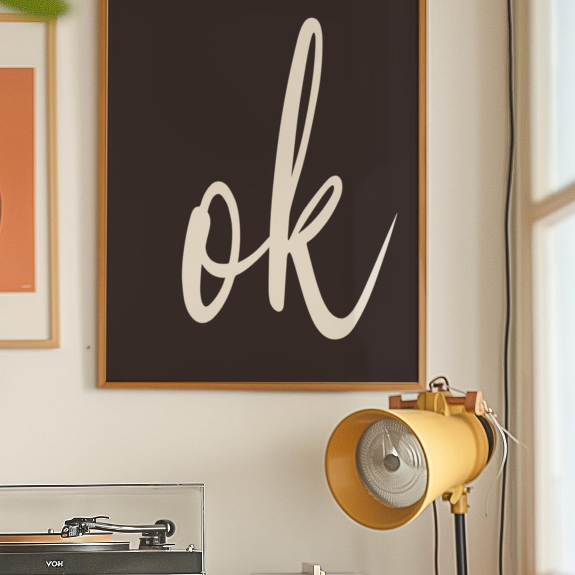 OK Cursive Script Cream On Black Minimalist Typography Poster
