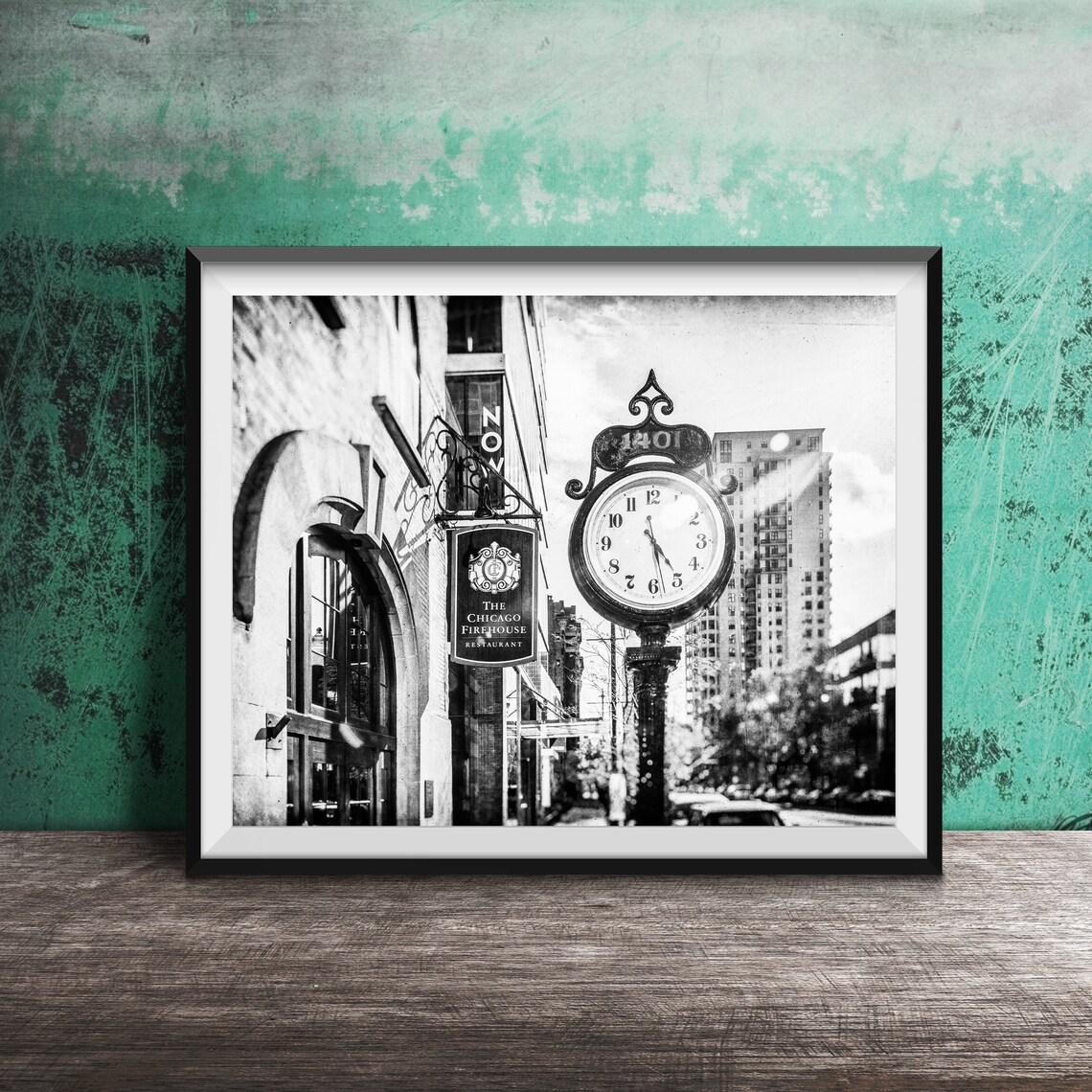 Chicago Firehouse Restaurant Vintage Street Clock Sign Photo Poster - Image 2
