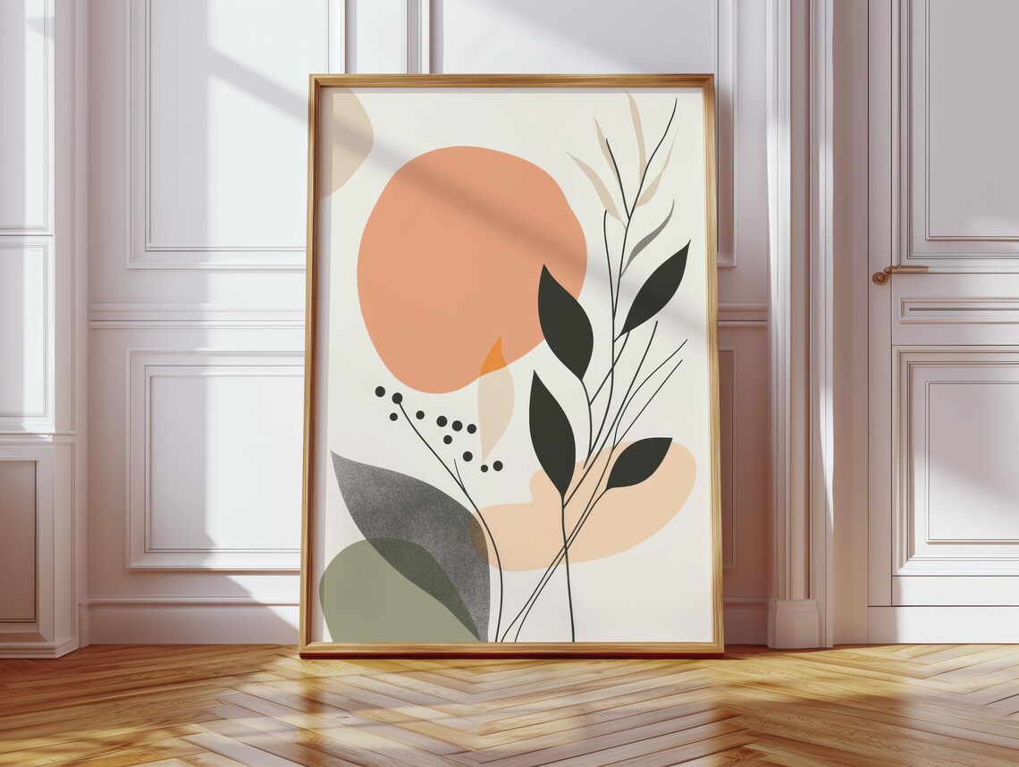 Modern Living Room Decor Scandinavian Abstract Nature Poster Minimalist Orange Beige Artwork Boho Style Hallway Office Wall Art