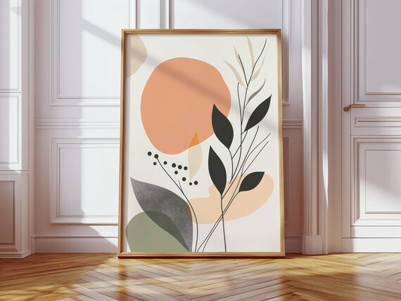 Modern Living Room Decor Scandinavian Abstract Nature Poster Minimalist Orange Beige Artwork Boho Style Hallway Office Wall Art