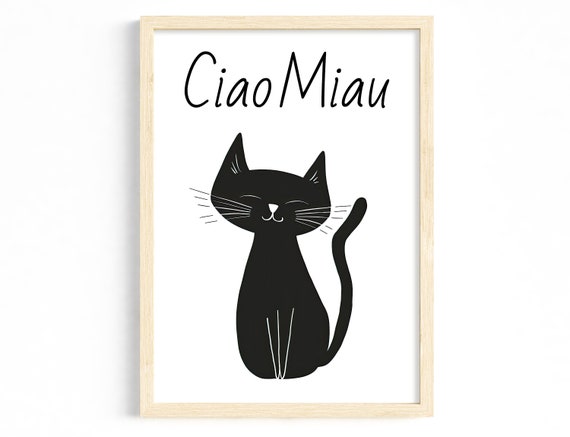 Minimalist Black And White Cat Illustration Modern Living Room Scandi Design Animal Poster Stylish Wall Art For Hallway Childrens