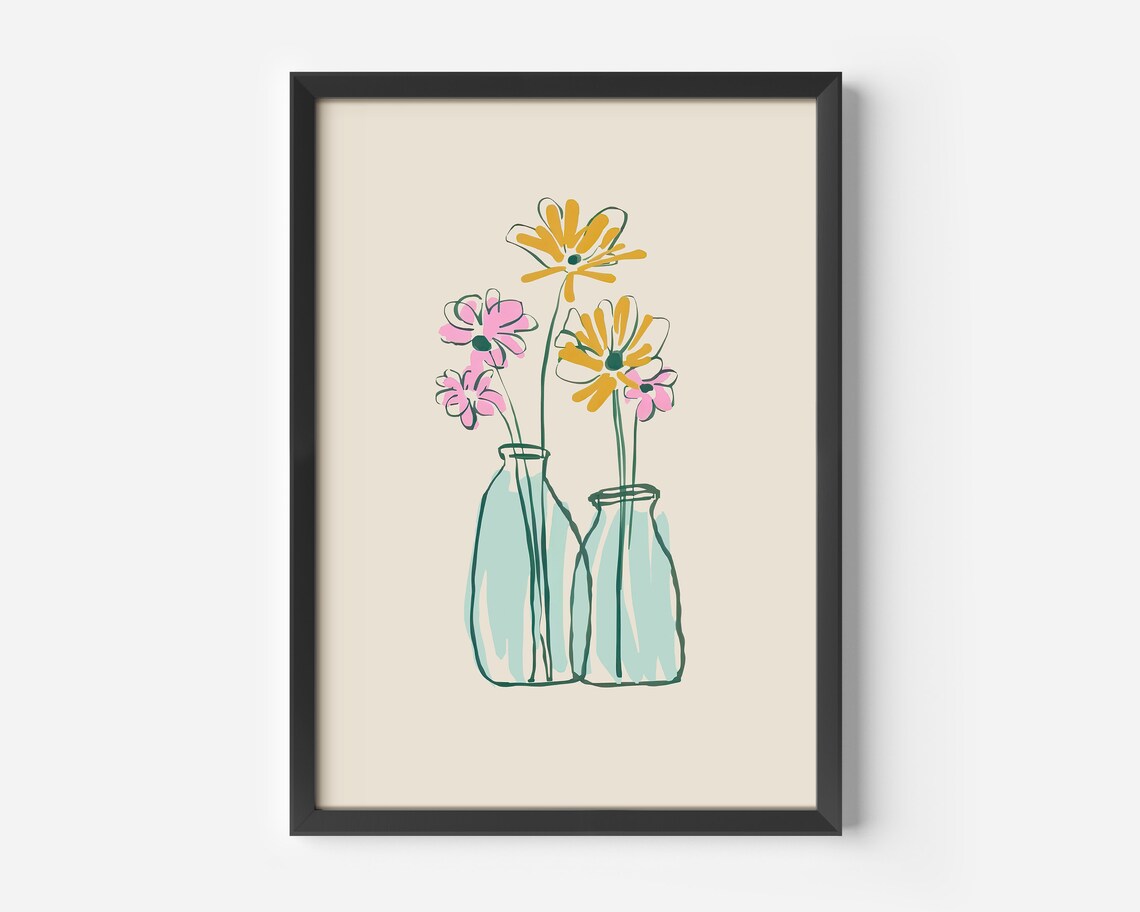 Pastel Wildflowers in Glass Bottles Minimalist Scandi Style Art Poster