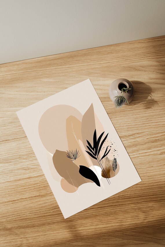 Modern Living Room Decor Abstract Boho Art Print Beige Minimalist Illustration Nature Design Wall Pictures