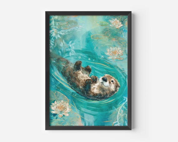 Otter Illustration, Boho Bathroom Art Print